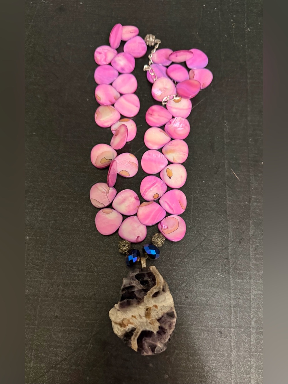 Vintage Agate Geode Slice Statement Pendant Sterling artisan Necklace